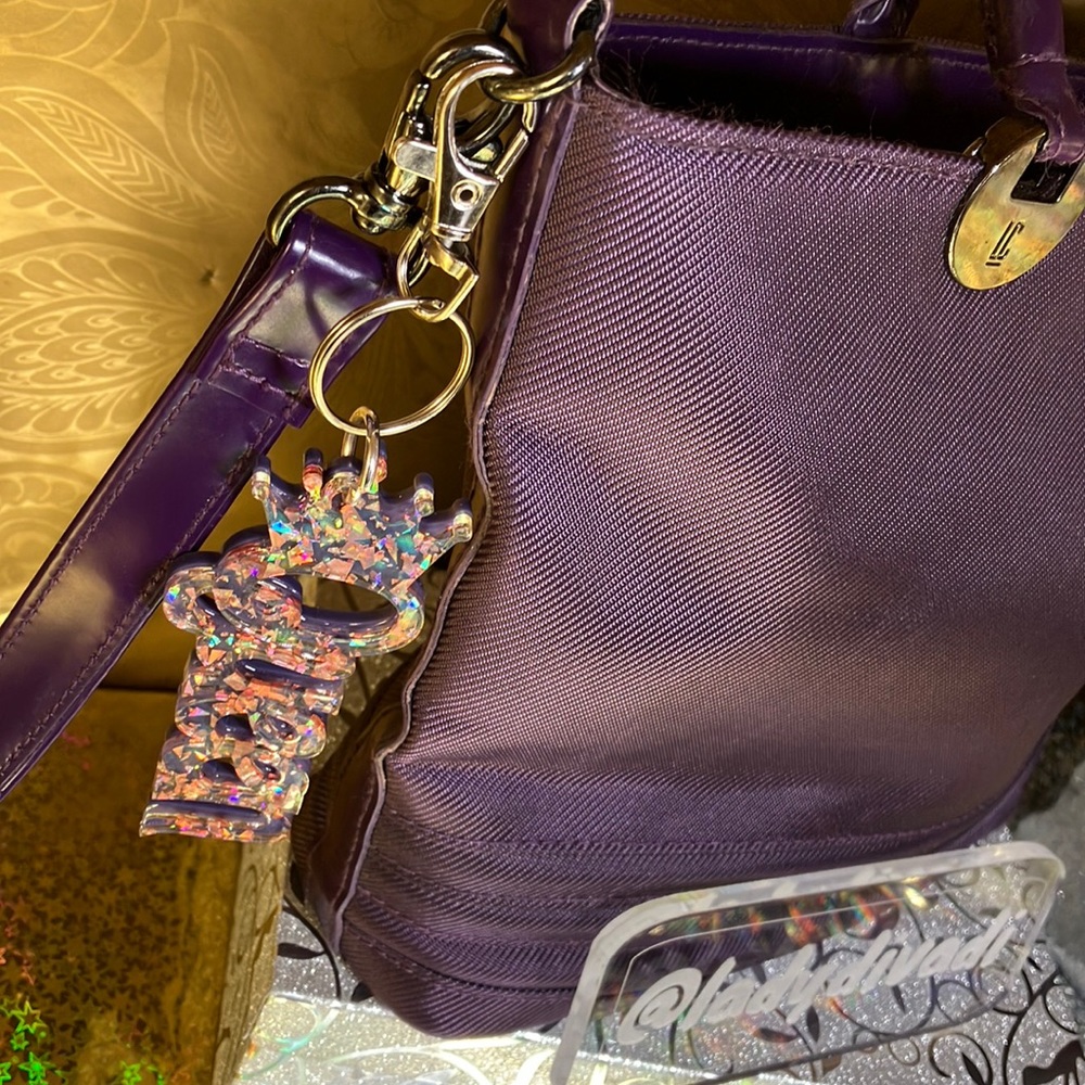 Queen KeyChain / Purse Charm Purple and Rose Gold Sparkle - Picture 8 of 15